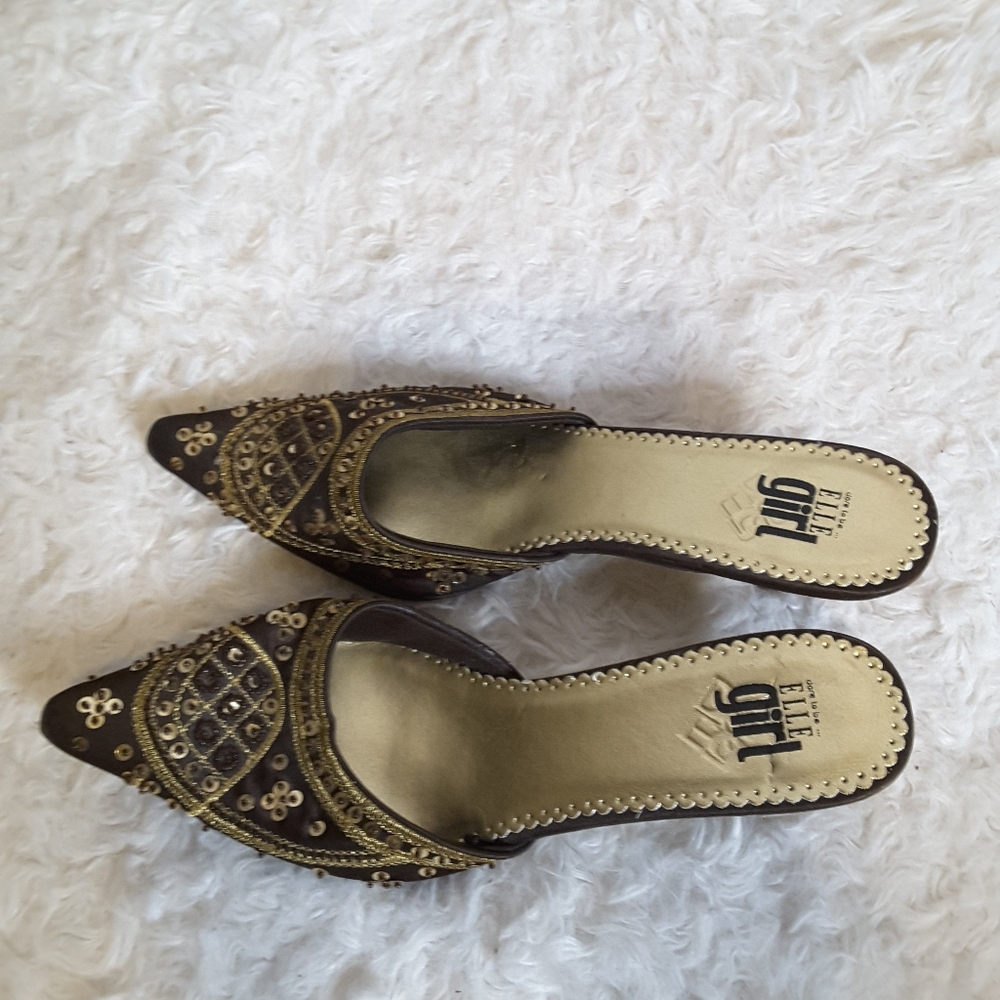 Elle Girl Giselle brown gold sequin mule 8.5 - Picture 3 of 9